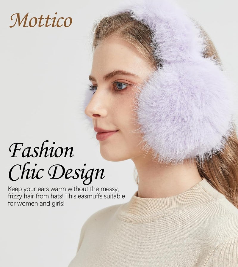 Mottico Winter Ear muffs for Women Men, Fluffy Ear Warmer with Thick Faux Ear Covers, Foldable for Convenience! - Image 2